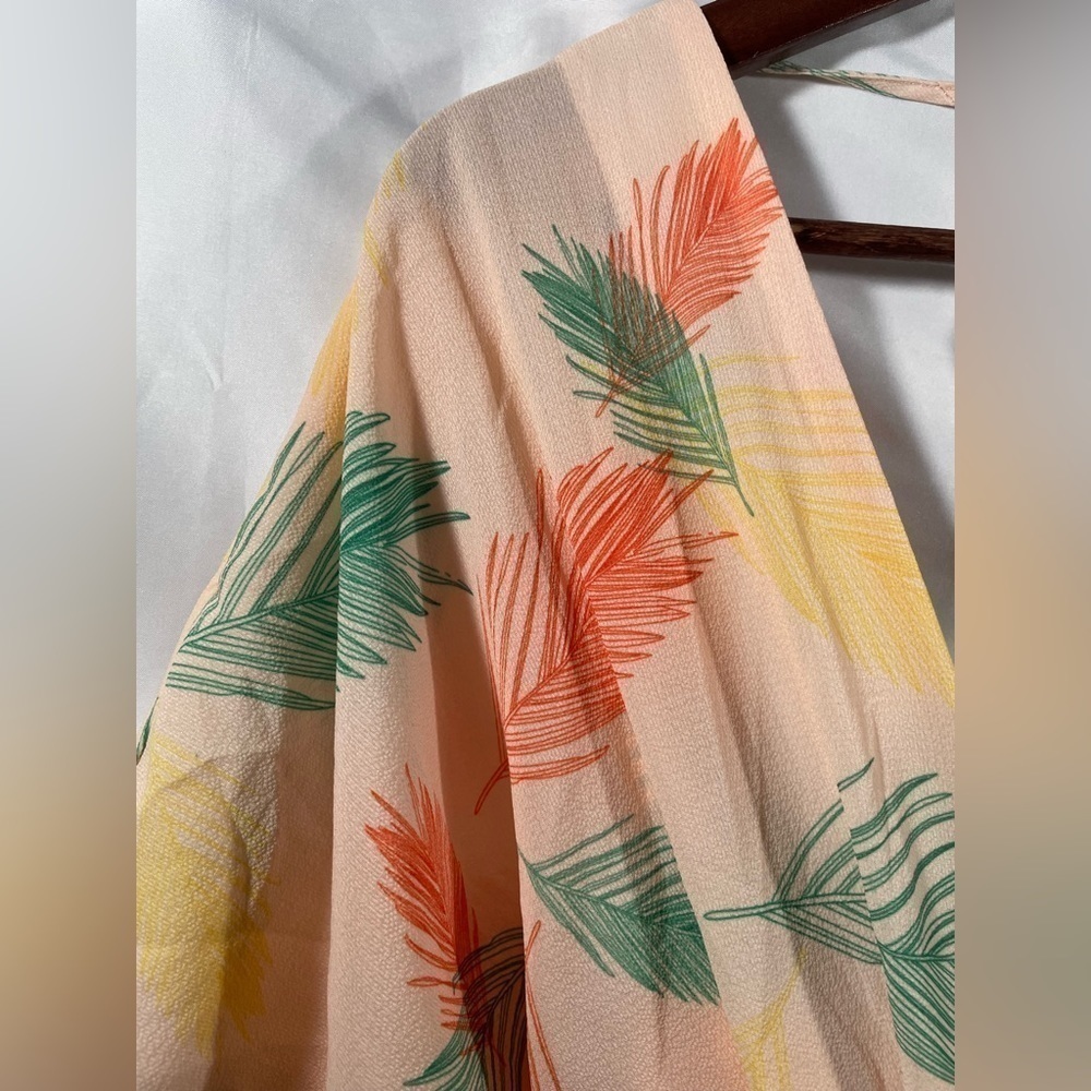 SHEIN Palm Leaves Summer Plunging Neckline Dress Womens Short Sleeve Print Sz M - Picture 6 of 9